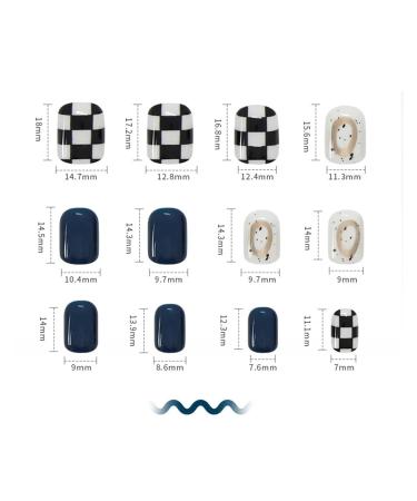 24pcs Detachable Artificial Nails Set - Black Checkerboard Full Nail Art Tips | Short Square Design - Buy Online on GoSupps.com
