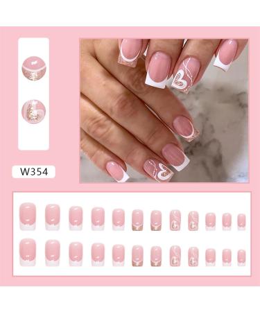 Square Pink Heart Design Short False Nails - 24Pcs Press On Fake Nails for Women/Girls - DIY Removable Nail Art - Buy Online on GoSupps.com