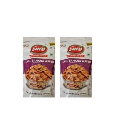 Euro Banana Wafers Chilli 125g - Mouth Watering Deep Fried Authentic Namkeen Savoury Snack (Pack of 2)