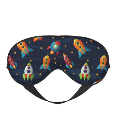 Spaceships and Stars Print Sleep Eye Mask Blindfold with Elastic Strap Headband Soft Eye Cover Eyeshade for Night Sleeping Travel