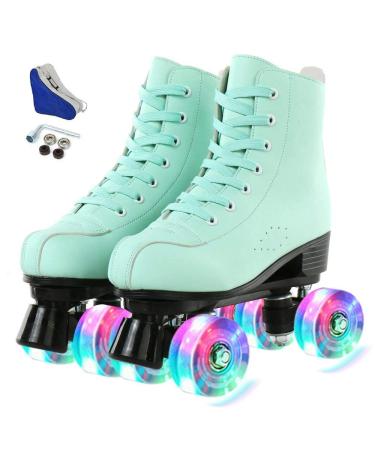 Beuway Womens Roller Skates Artificial Leather Adjustable Double Row 4 Wheels Roller Skates Shiny High-Top Outdoor Roller Skate for Teens,Adult Flash Wheel 40/US 9