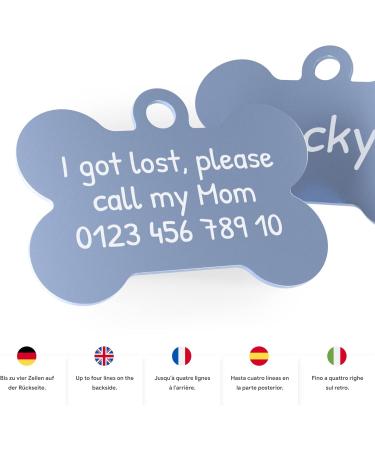 Custom Engraved Light Blue Dog Tag Bone Large 38mm with 2 Key Rings | ENGRAVO - Buy Online on GoSupps.com