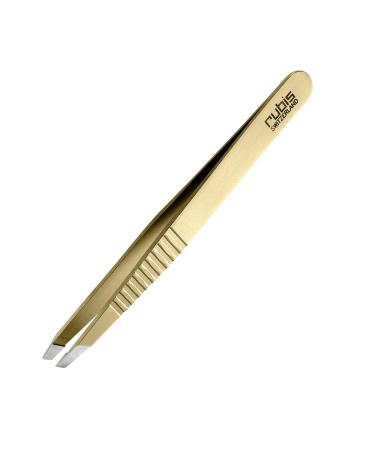 Rubis Classic Stainless Steel Slanted Tweezers with Pro Grip for Precise Eyebrows and Hair Removal  1K103PGGOLD  Made in Switzerland  Gold  The Gold Collection