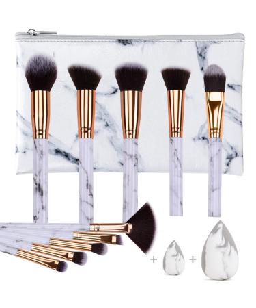 Makeup Brushes HEYMKGO Professional Marble Makeup Brush Set Soft and Odor-free Natural Synthetic Bristles 10PCS + 2 Sponge Puff + Marble Pattern Cosmetics Bag