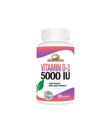 Rise-N-Shine Vitamin D3 5000 IU Supplements for Women & Men - Supports Immune Health - 30 Day Supply - 30 Vegetable Capsules
