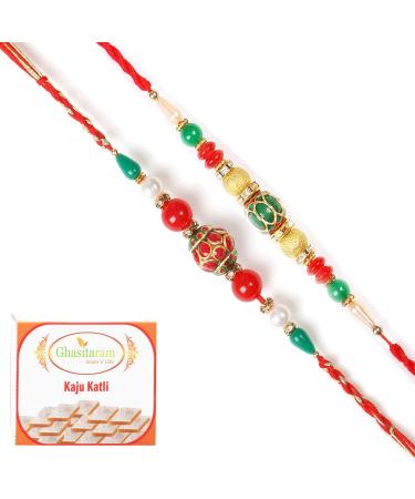 Ghasitaram Gifts Rakhi for Brother Rakhis Online - Set of 2 268 270 Fancy Rakhis with 400 GMS of Kaju katli