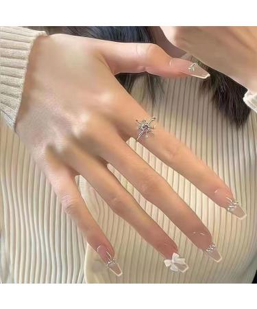 French Tip Press on Nails - Long T Press On Nails with Nail Tips Butterfly diamond chain Design press on nails Acrylic False Nails Cute Artificial Nails