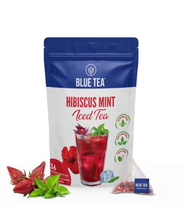 BLUE TEA - Hibiscus Mint Iced Tea (36 Tea Bags) | Refreshing cool beverage | New Year Gifts 2024 | Herbal Iced Brew Cold Brew Detox | Gluten-free | GMO-free |