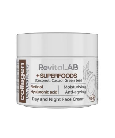 RevitaLAB RevitaLAB - Moisturizing and anti-aging collagen day and night cream enriched with hyaluronic acid superfoods vitamins and UVA/UVB filter for people aged 30 to 45 50 ml