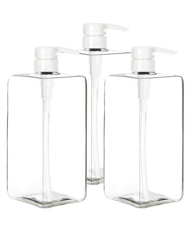 Youngever 3 Pack Pump Bottles for Shampoo 32 Ounce (1 Liter), Square Empty Shampoo Pump Bottles, Plastic Cylinder with Lockdown Leak Proof Pumps