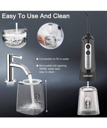Cordless Water Dental Flosser - INSMART Professional 300ML Tank, USB Rechargeable, 4 Modes, IPX7 Waterproof - Oral Irrigator for Home and Travel - Black - Buy Online on GoSupps.com