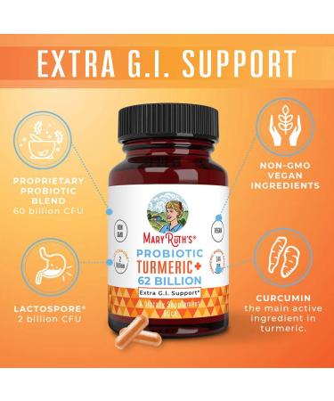 MaryRuth's Probiotic Turmeric + Extra GI - 62 Billion CFU - Organic Turmeric Complex with Probiotics - Digestion Support - Vegan - 60 ct - Buy Online on GoSupps.com