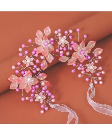IYOU Flower Girl Hair Accessories Pink Pearl Communion Headpiece Birthday Bridal Wedding Headband for Girls - Buy Online on GoSupps.com