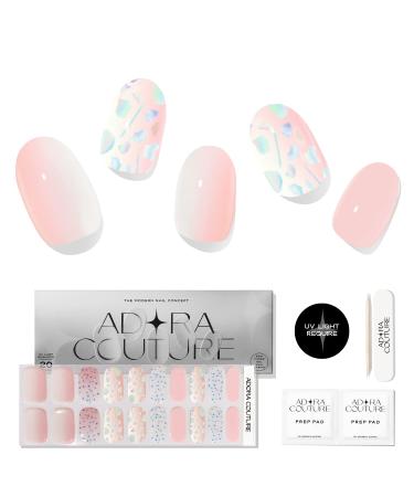 Adora Couture Semi Cured Gel Nail Strips |Pink & White with Sparkles Manicure Press On Nails Full Sticker Nail Wraps for Women | Stick On Salon Nails at Home Kit - UV Required (Sweetie Pie)