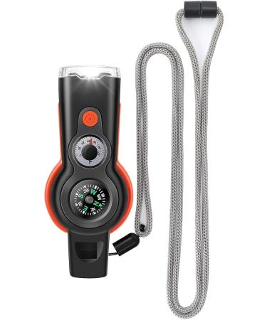 7-in-1 Emergency Survival Whistle - Outdoor Multifunctional Tool with Lanyard | Ideal for Kayaking, Boating, Hiking & More | Black+Orange - Buy Online on GoSupps.com
