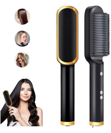 Negative Ion Hair Straightener Styling Comb  2 in 1 Hair Straightener Brush and Curler with 5 Temp  Fast Heating Anti Scald Professional Hair Straightener Comb Home Travel Salon Black