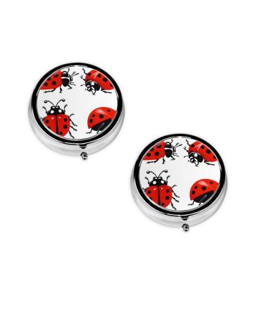 Ladybug Print Printed Mini Round Pill Box Pill Box 3 Compartment Medicine Pill Case Pill Organizer Travel Pillbox Portable Pill Box for Pocket Home Office Use