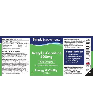 Acetyl L Carnitine 500mg Tablets | Vegan & Vegetarian Friendly | 60 Capsules | Made in UK - Buy Online on GoSupps.com