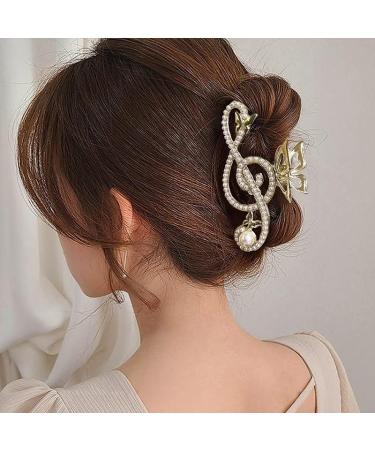 Women Elegant Music Clef Shape Hair Clips Glitter Rhinestone Pearls Decor Hairpins Shark Clip Party Headdress 03 (Color : 1) - Buy Online on GoSupps.com