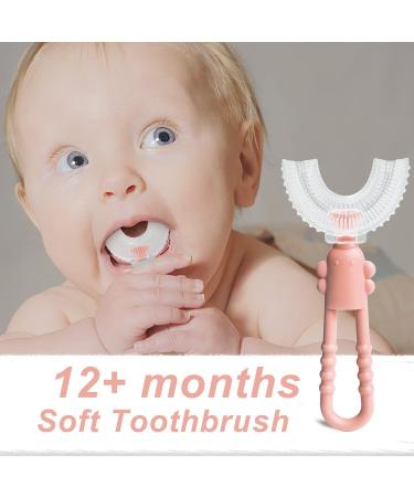 IHOMEINF Baby Toothbrush Set - 4 Pack Toddler, Infant & Children's Toothbrushes with Tongue Cleaner - Food Grade Silicone - Pink - Buy Online on GoSupps.com