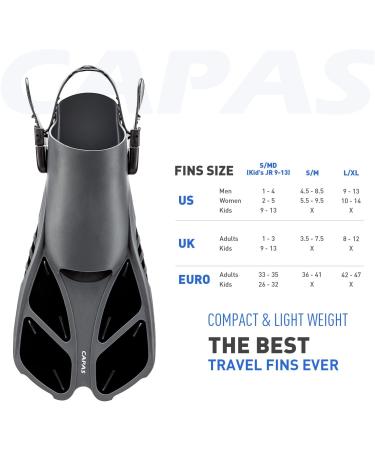 CAPAS Snorkel Fins | Short Adjustable Swim Fins for Snorkeling & Diving | Open Heel Flippers for Adults and Kids | Black L/XL (US Men 9-13 / Women 10-14) - Buy Online on GoSupps.com