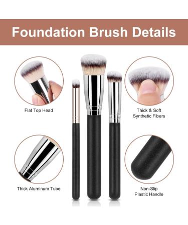 AOOWU 3Pcs Makeup Brush Premium Foundation Brush Concealer Brush Flat Top Foundation Brush for Liquid Makeup Multifunctional Face Brush for Liquid Cream Blending Buffing Powder Cosmetics 3 pcs - Silver black - Buy Online on GoSupps.com