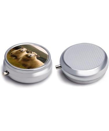 Round Pill Box with White Sheep Print | Three Compartment Decorative Pill Organizer | Portable Metal Pocket Case - Style 10 - Buy Online on GoSupps.com