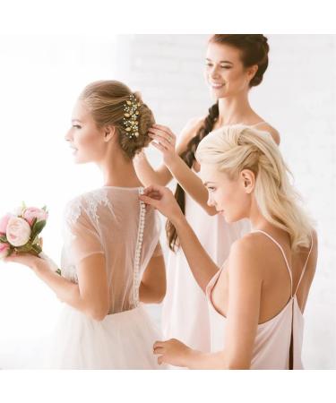 Gold Leaf Crystal Pearl Wedding Hair Pins - Set of 6 Vintage Bridal Accessories with Rhinestone for Brides, Bridesmaids, Flower Girls - Buy Online on GoSupps.com