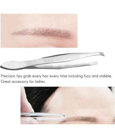 Hfourhnik 5X Silver Tone Slanted Flat Tip Metal Hair Eyebrow Tweezer Cosmetic Tool for Lady - Buy Online on GoSupps.com