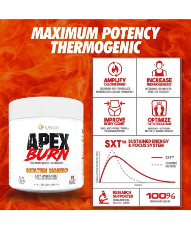 ALPHA LION Apex Burn Weight Loss Supplement - Natural Thermogenic Fat Burner for Energy & Focus - Molten Mango Flavor (21 Servings) - Buy Online on GoSupps.com