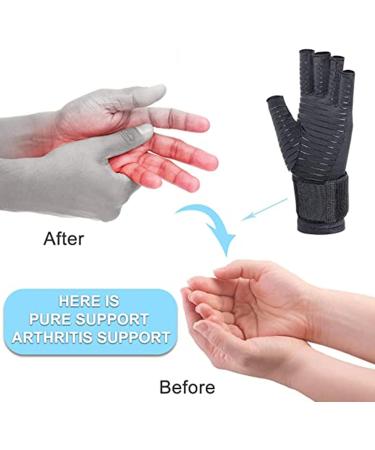 Copper Arthritis Gloves (1 Pair) Rheumatoid Compression Fingerless Gloves Black L Black Large - Buy Online on GoSupps.com