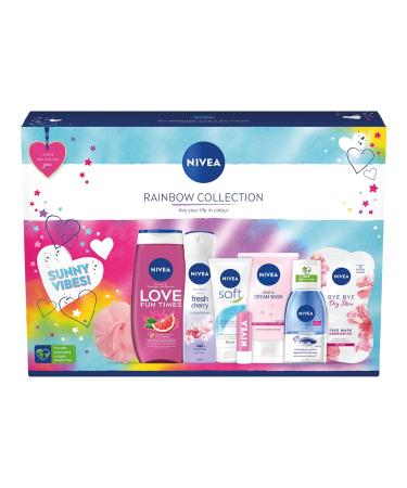 NIVEA Rainbow Collection Gift Set (8 Pieces) Refreshing and Colourful NIVEA Gift Set Includes Shower Gel Face Wash Face Mask Lip Balm and More Gifts for Women