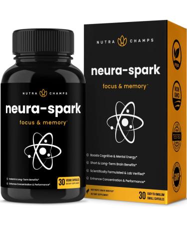 NeuraSpark Premium Brain Supplement for Focus, Memory & Mental Energy - Nootropic Brain Booster for Performance - Ginkgo Biloba, St John's Wort, DMAE, Rhodiola & More - 30 Capsules