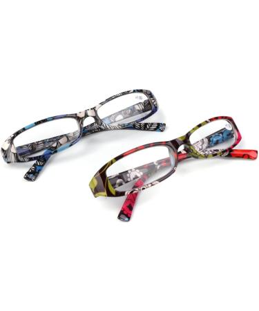 Kcibyvx Women's Flower Striped Reading Glasses with Bag - Resin Lens Presbyopic Glasses (Diopters 1.00 to 4.00) - Stylish & Functional Eyewear - Buy Online on GoSupps.com