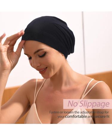 100% Mulberry Silk Lined Sleep Cap - Pure Silk Bonnet for Curly Hair - Black - Buy Online on GoSupps.com