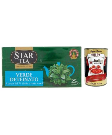 Italian Gourmet E.R. Star Tea Verde Deteinatoo Green tea without Teine pack of 25 filters + Italian Gourmet Pomodoro Pulp Box of 400 g