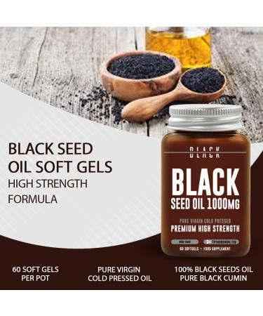 Black Seed Oil Capsules 1000mg Double Strength - 60 Soft Gels | Premium Non-GMO Cold Pressed Virgin Oil from Nigella Sativa | Halal & Kosher | Made in UK - Buy Online on GoSupps.com