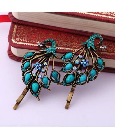 Blue Peacock Style 2PCS Hair Clips Set - Retro Vintage Hairpins for Women and Girls | Headwear Styling Tools and Accessories - Buy Online on GoSupps.com