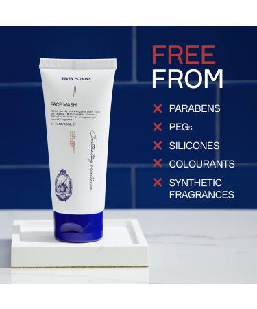 SEVEN POTIONS Men's Face Wash - Natural & Vegan Gentle Cleanser for All Skin Types | 3.4 FL OZ | Hydration & Healthy Skin Cruelty Free - Buy Online on GoSupps.com