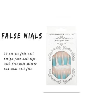 Zoestar Extra Long Blue Gradient Coffin False Nails - Shiny Acrylic Full Cover Press-On Nails for Women & Girls (24 Pieces) - International Shipping Available - Buy Online on GoSupps.com