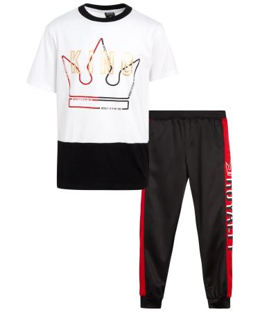 Quad Seven Boys' Jogger Set - 2 Piece Performance T-Shirt and Active Tech Pants (8-18) White/Red King 8-10