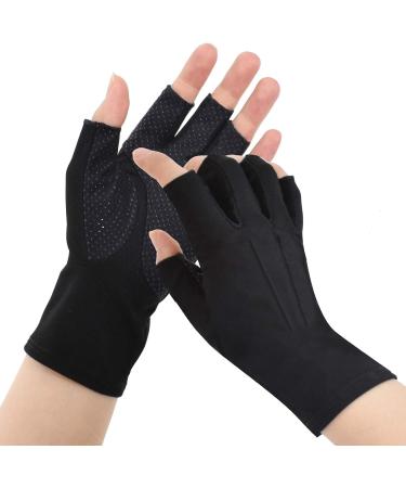 Summer Semi-Finger Men's Cotton Bicycle Gloves | Anti-Slip UV Protection Thin Sun Protection for Driving Golf & Cycling - Black - Buy Online on GoSupps.com