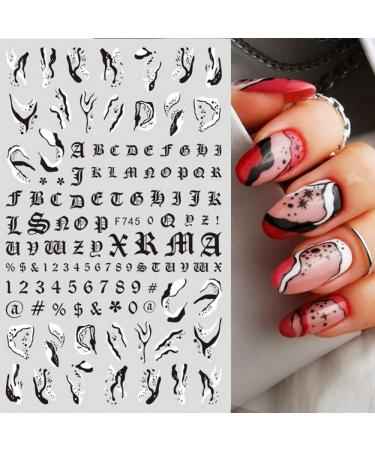 Tattoo DIY Flower Simple Design Transfer Decals Nail Sticker 3D Black Vine Leaf Alphabet(F-745) (Black F) - Buy Online on GoSupps.com
