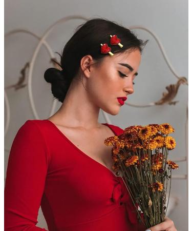 Red Rhinestone Love Heart Hair Clips for Women - Valentine's Day Hairpins for Romantic Date Gifts - Buy Online on GoSupps.com
