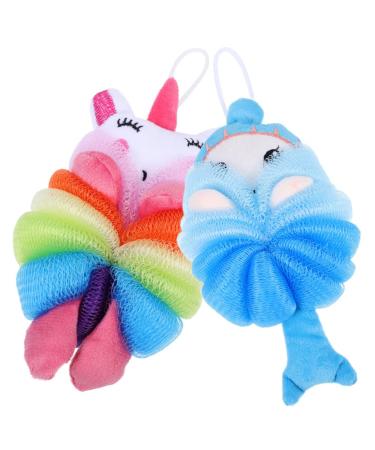 2pcs Children's Bath Ball Shower Pouf wash Cloths Bath Sponge Pouf loofahs Cute wash Puff Shower Scrubber exfoliating loofah Shower Puff Exfoliating Bath Sponge pe Baby Puff Ball
