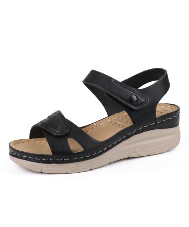 Ortho+rest Women Arch Support Walking Sandals Comfortable Orthotic Sandals 8 Black