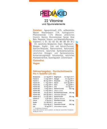 PEDIAKID - Natural Pediakid Food Supplement with 22 Vitamins and Trace Elements - Exclusive Agave Syrup Formula - Optimises Vitamins and Minerals - Apricot Orange Flavor - 125 ml Lacon - Buy Online on GoSupps.com