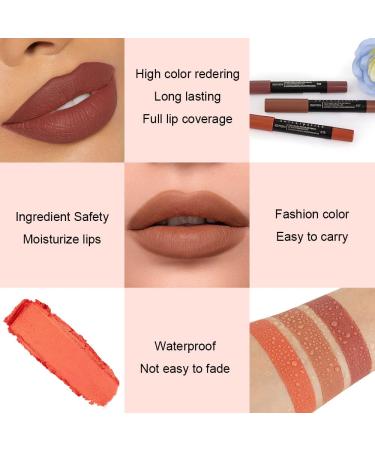 Evpct 3Pcs Nude Beige Dark Light Brown Yellow Matte Lipstick and Lip Liner Set - Long Lasting Waterproof Lip Makeup Duo (Pack of 1) - 24 Hour Matte Lip Gloss - Buy Online on GoSupps.com