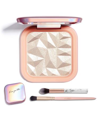 Face Highlighter Makeup Palette Kit  Shimmer Glitter Highlight Contouring Palette Natural Nude Shiny Contour Highlight Makeup Illuminator Highlighter Concealer Palette with brush (Champagne Gold)