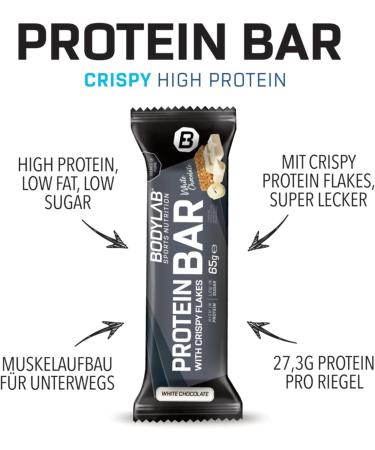 BODYLAB24 Crispy Protein Bar - 27g Protein Low-Sugar Fitness Snack Banana Caramel Flavor 12 x 65g Pack High Fiber Protein Bar - Buy Online on GoSupps.com